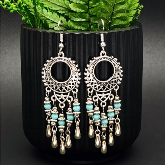 Silver and Turquoise Dangle Earrings - Picture 5 of 15